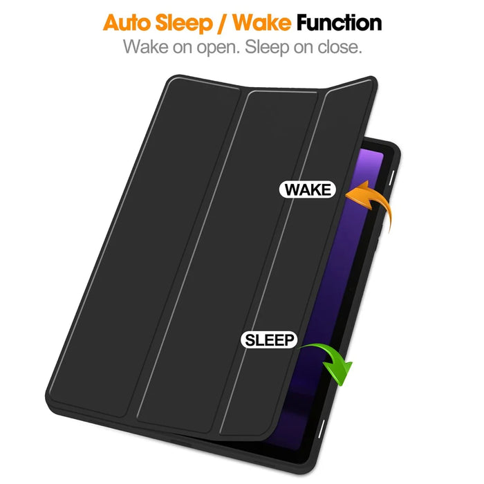 For Samsung Galaxy Tab S10 FE / S9 FE Leather Case Tri-Fold Stand Pen Slot Tablet Cover - Black - 3