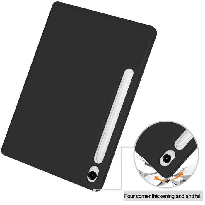 For Samsung Galaxy Tab S10 FE / S9 FE Leather Case Tri-Fold Stand Pen Slot Tablet Cover - Black - 7