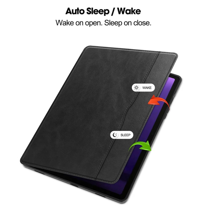 For Samsung Galaxy Tab S10 FE / S9 FE Leather Business Folio Cover Smart Tablet Case with Card Holder - Black - 2
