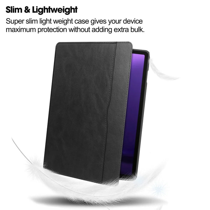 For Samsung Galaxy Tab S10 FE / S9 FE Leather Business Folio Cover Smart Tablet Case with Card Holder - Black - 6