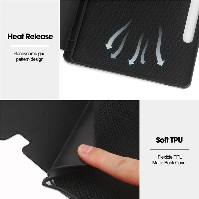 For Samsung Galaxy Tab S10 FE / S9 FE Leather Business Folio Cover Smart Tablet Case with Card Holder - Black - 7