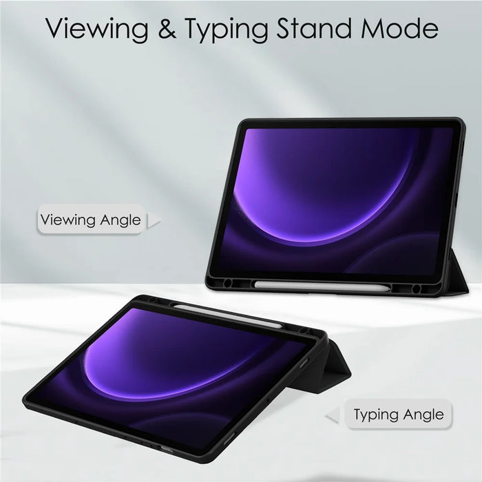 For Samsung Galaxy Tab S10 FE / S9 FE Tablet Case Leather+TPU+Acrylic Stand Cover with Pen Slot - Black - 2