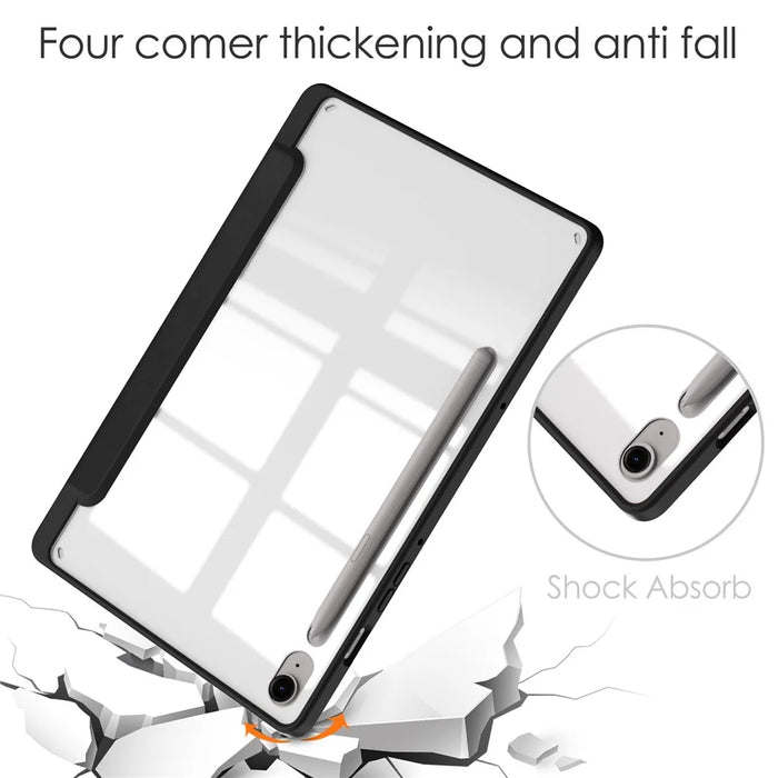 For Samsung Galaxy Tab S10 FE / S9 FE Tablet Case Leather+TPU+Acrylic Stand Cover with Pen Slot - Black - 4
