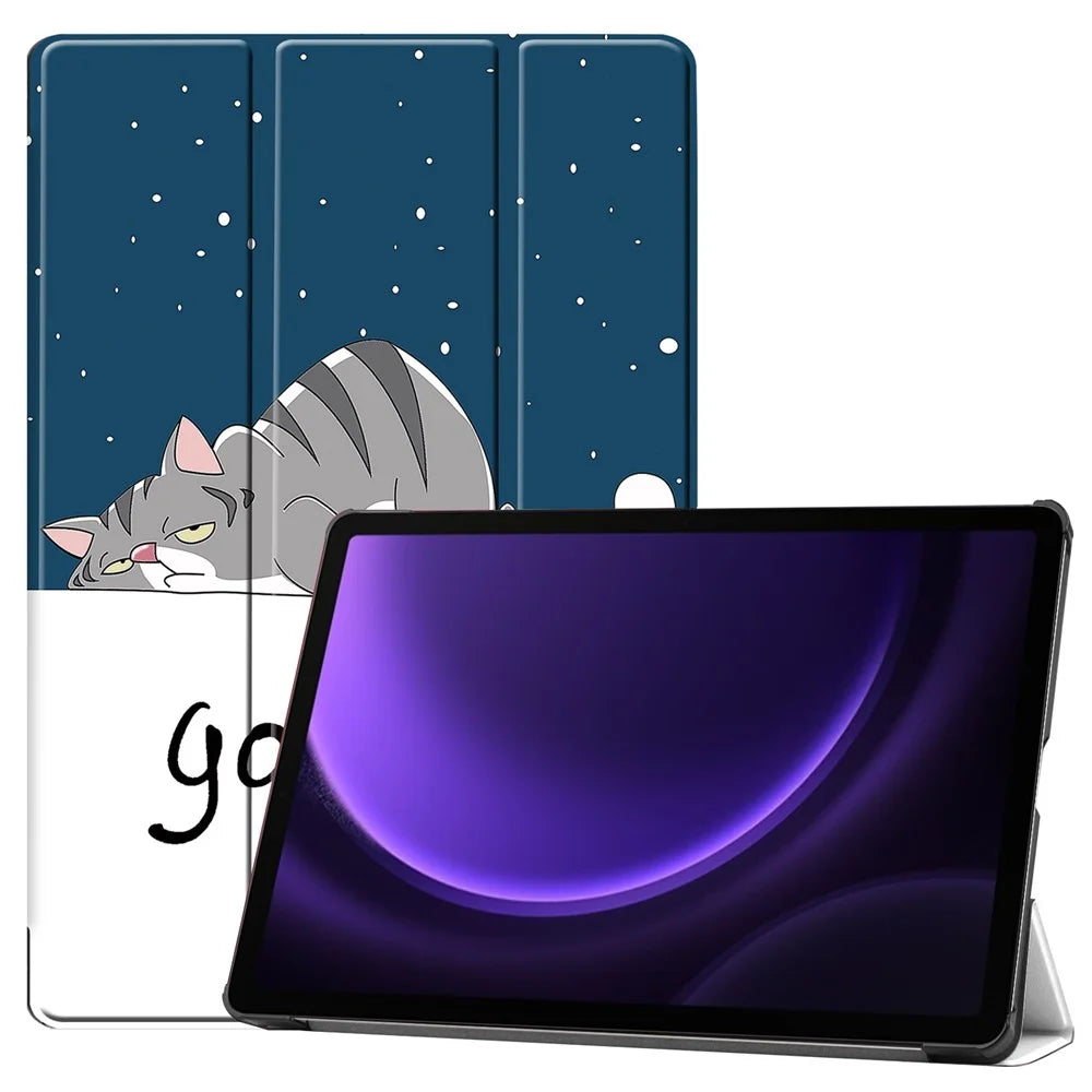 For Samsung Galaxy Tab S10 FE / S9 FE Case Pattern Printing Trifold Stand Tablet Cover - Cat - 1