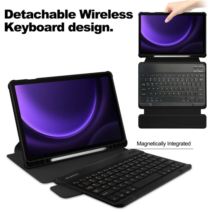 For Samsung Galaxy Tab S10 FE / S9 FE Case Leather+Acrylic Rotary Stand Cover with Bluetooth-Compatible Keyboard - Black - 4