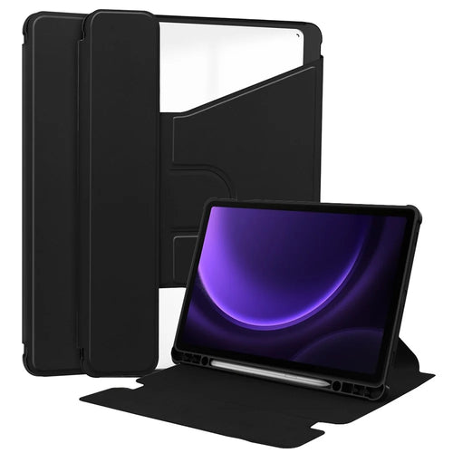For Samsung Galaxy Tab S10 FE / S9 FE Case Leather+Acrylic Stand Tablet Cover (Without Keyboard) - Black - 1