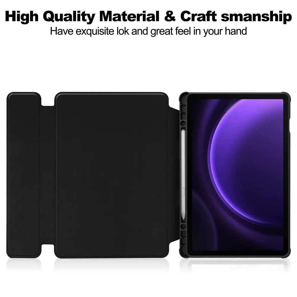 For Samsung Galaxy Tab S10 FE / S9 FE Case Leather+Acrylic Stand Tablet Cover (Without Keyboard) - Black - 4