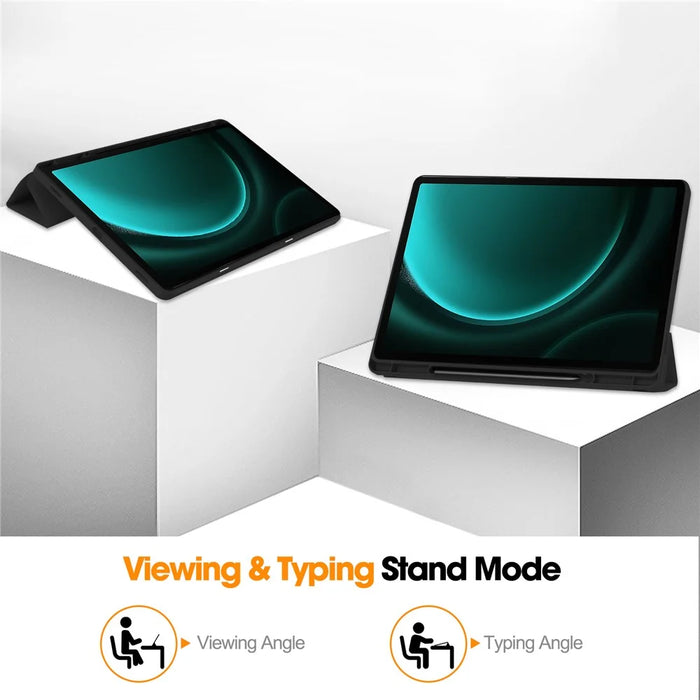 For Samsung Galaxy Tab S9 FE+ Case Tri-fold Stand Pen Slot Tablet Leather Cover - Black - 4