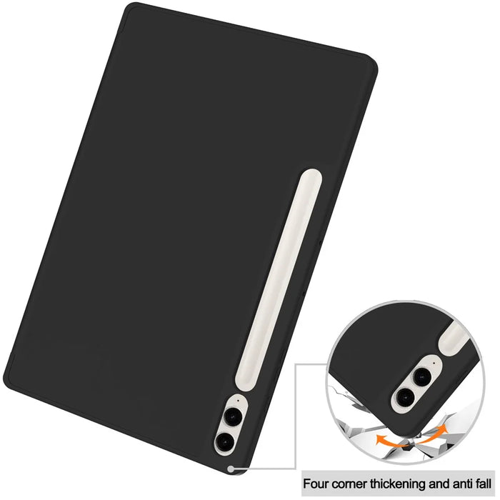 For Samsung Galaxy Tab S9 FE+ Case Tri-fold Stand Pen Slot Tablet Leather Cover - Black - 6