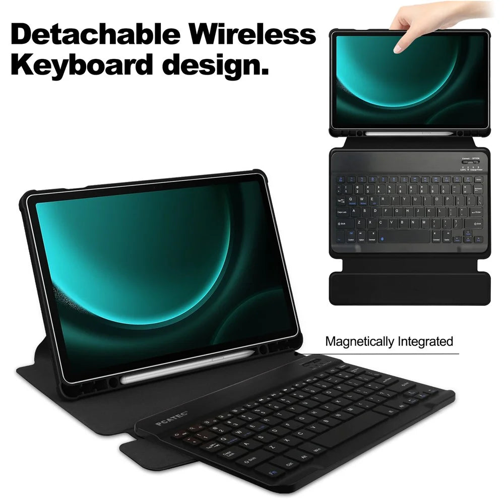 For Samsung Galaxy Tab S9 FE+ Case with Bluetooth-compatible Keyboard Rotary Stand Tablet Cover - Black - 4