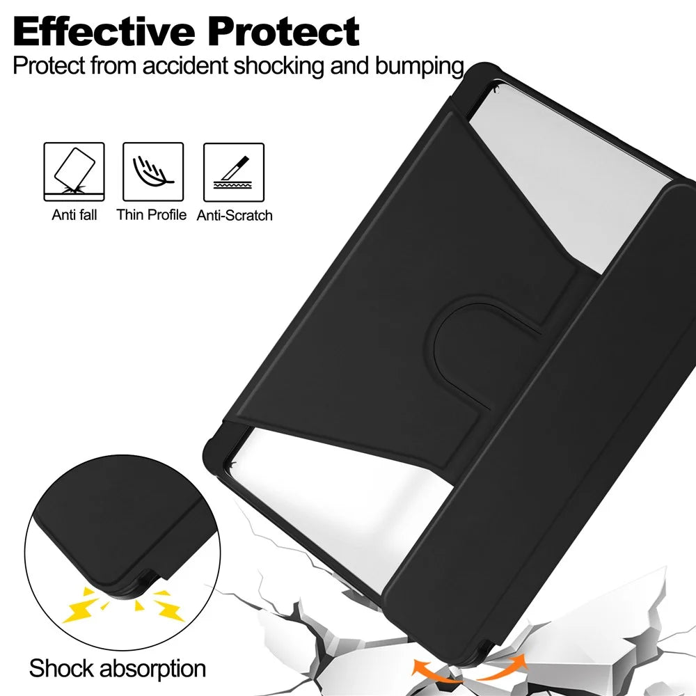 For Samsung Galaxy Tab S9 FE+ Case with Bluetooth-compatible Keyboard Rotary Stand Tablet Cover - Black - 6