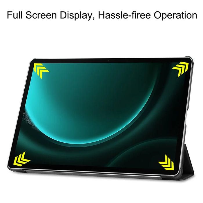 For Samsung Galaxy Tab S9 FE+ Leather Case Tablet Cover with Tri-fold Stand - Black - 4