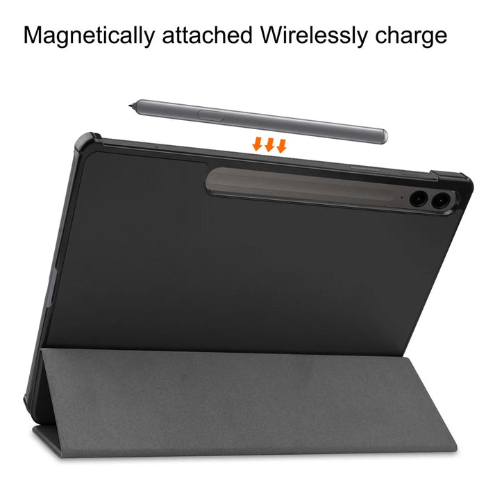 For Samsung Galaxy Tab S9 FE+ Leather Case Tablet Cover with Tri-fold Stand - Black - 5