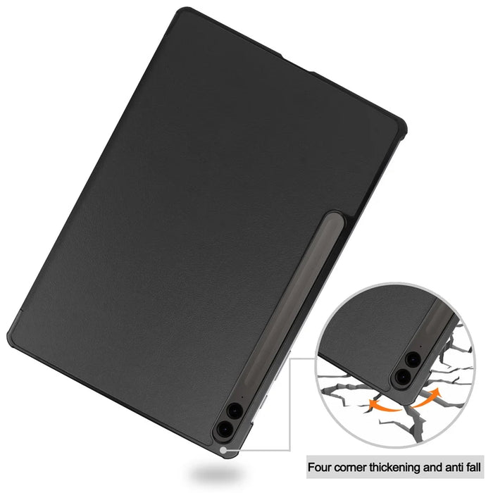 For Samsung Galaxy Tab S9 FE+ Leather Case Tablet Cover with Tri-fold Stand - Black - 6