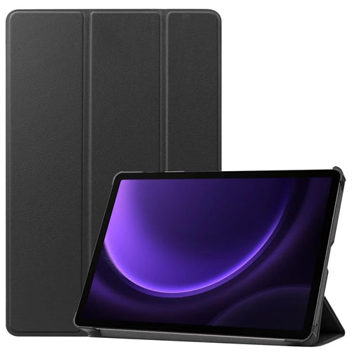 For Samsung Galaxy Tab S10 FE / S9 FE Case Tri-Fold Stand PU Leather Tablet Cover - Black - 1