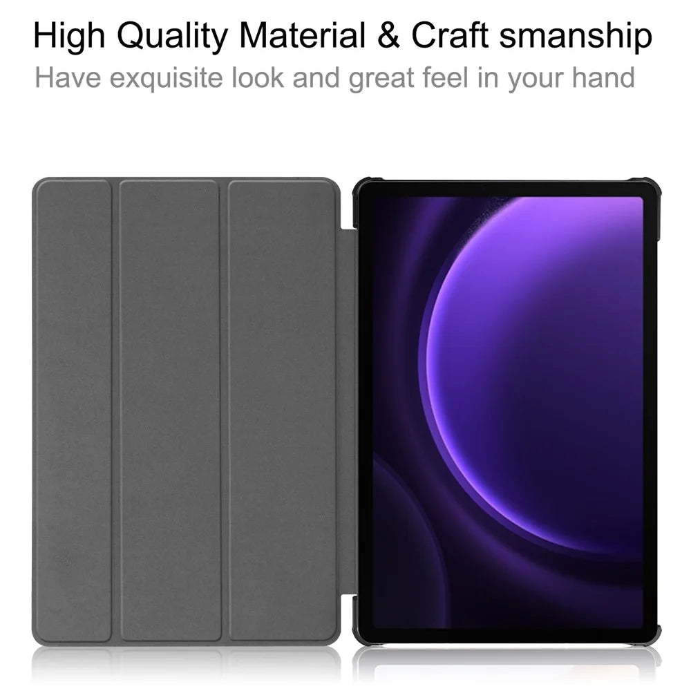For Samsung Galaxy Tab S10 FE / S9 FE Case Tri-Fold Stand PU Leather Tablet Cover - Black - 2