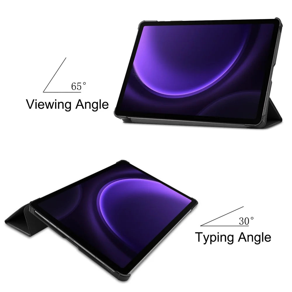 For Samsung Galaxy Tab S10 FE / S9 FE Case Tri-Fold Stand PU Leather Tablet Cover - Black - 3