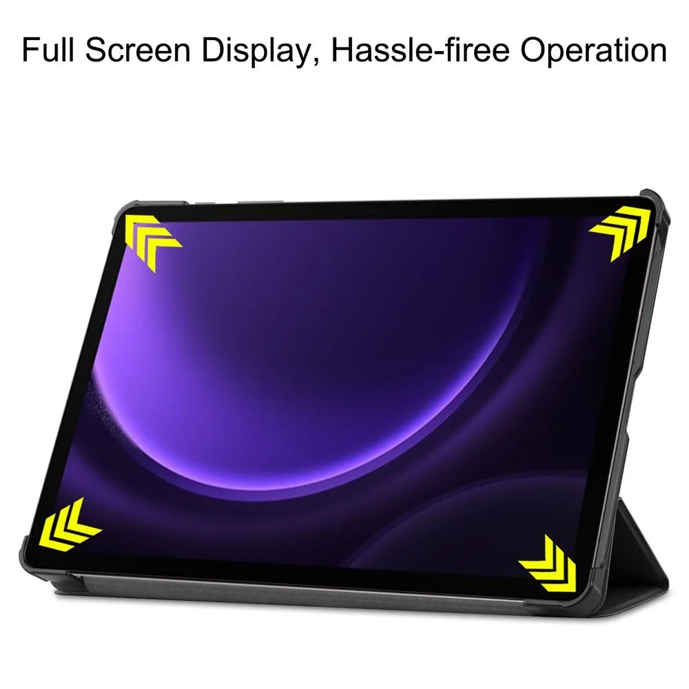 For Samsung Galaxy Tab S10 FE / S9 FE Case Tri-Fold Stand PU Leather Tablet Cover - Black - 4