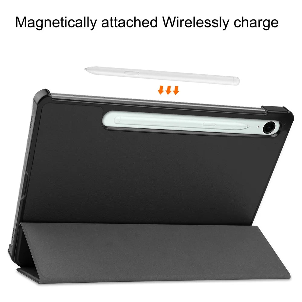 For Samsung Galaxy Tab S10 FE / S9 FE Case Tri-Fold Stand PU Leather Tablet Cover - Black - 5