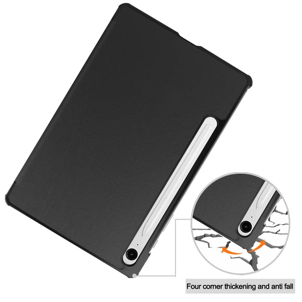 For Samsung Galaxy Tab S10 FE / S9 FE Case Tri-Fold Stand PU Leather Tablet Cover - Black - 6