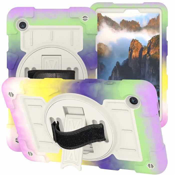 For Samsung Galaxy Tab A9 Kickstand Case TPU+PC Protective Tablet Cover with Shoulder Strap - Colorful Purple - 1