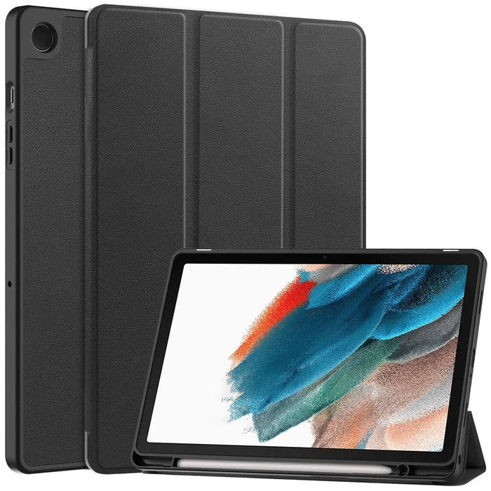 For Samsung Galaxy Tab A9+ Case Tri-fold Stand Leather Tablet Cover with Pen Slot - Black - 1