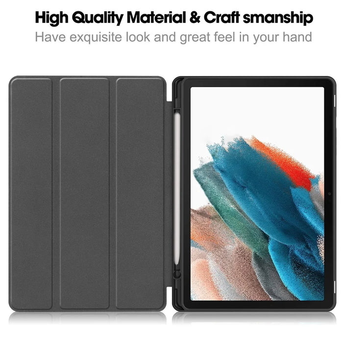 For Samsung Galaxy Tab A9+ Case Tri-fold Stand Leather Tablet Cover with Pen Slot - Black - 2