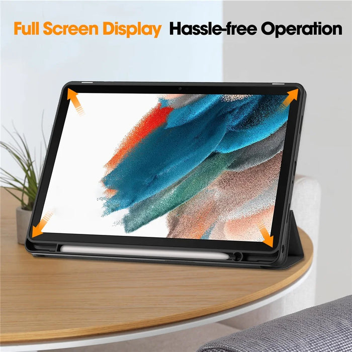 For Samsung Galaxy Tab A9+ Case Tri-fold Stand Leather Tablet Cover with Pen Slot - Black - 5