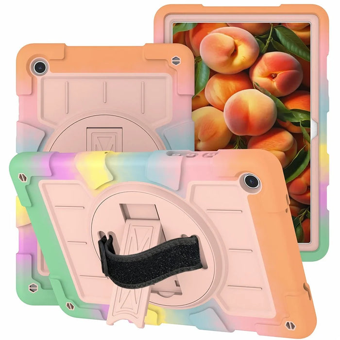 For Samsung Galaxy Tab A9+ Rugged Kickstand Cover TPU+PC Tablet Case with Shoulder Strap - Colorful Gold - 2