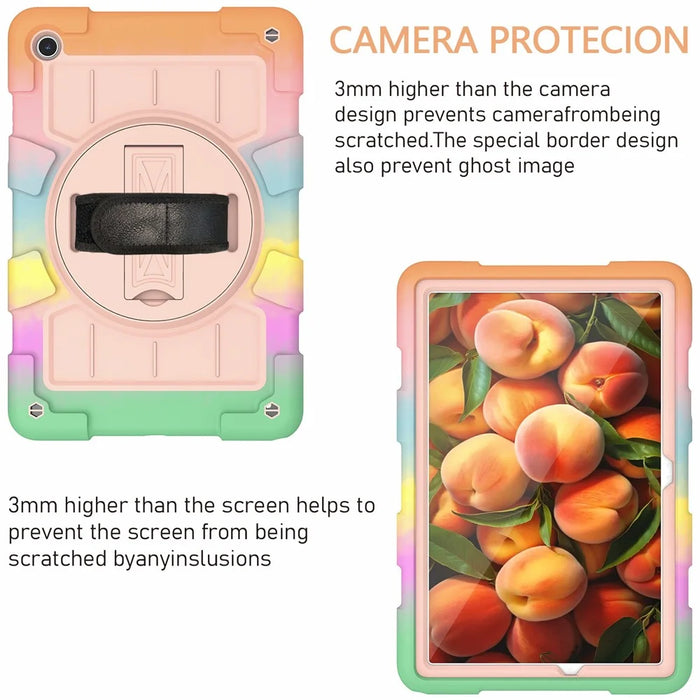 For Samsung Galaxy Tab A9+ Rugged Kickstand Cover TPU+PC Tablet Case with Shoulder Strap - Colorful Gold - 3