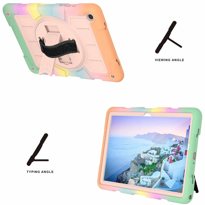 For Samsung Galaxy Tab A9+ Rugged Kickstand Cover TPU+PC Tablet Case with Shoulder Strap - Colorful Gold - 6