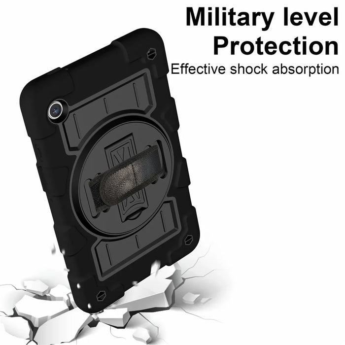 For Samsung Galaxy Tab A9 Case PC+TPU Rotary Hand Band Kickstand Cover with Shoulder Strap - Black - 5