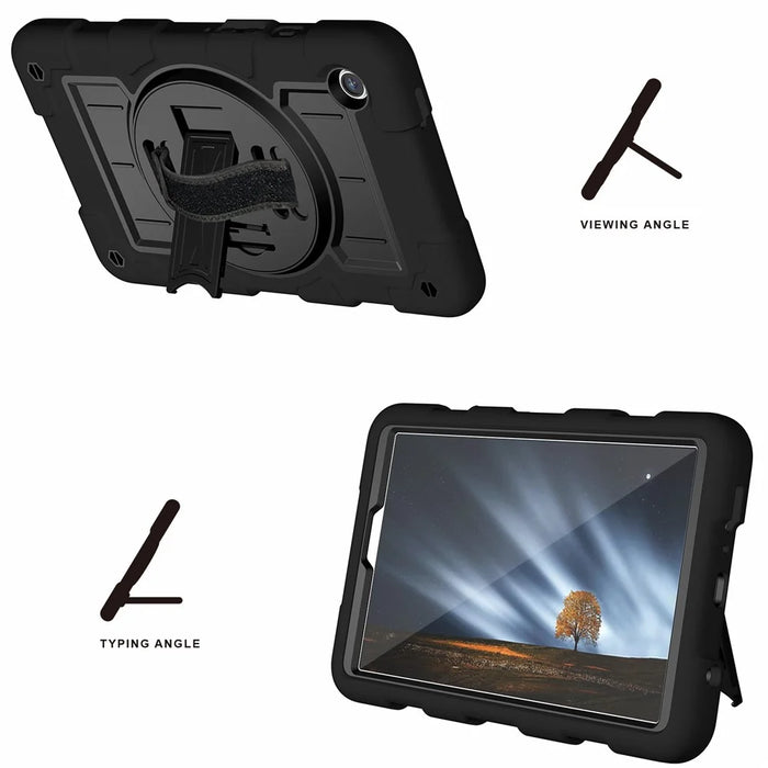 For Samsung Galaxy Tab A9 Case PC+TPU Rotary Hand Band Kickstand Cover with Shoulder Strap - Black - 6