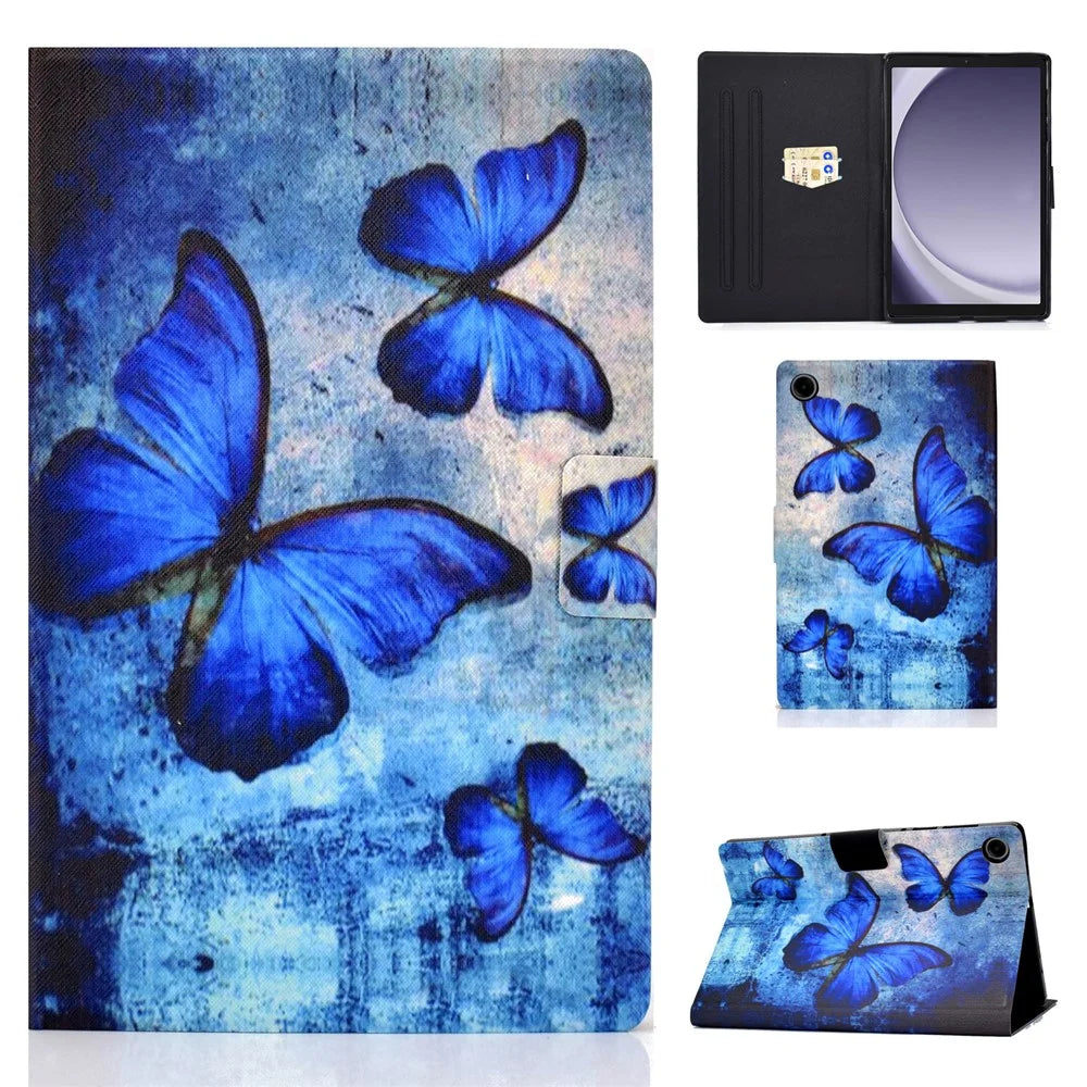 For Samsung Galaxy Tab A11 / A9 Case with Card Holder Anti-Scratch PU+TPU Tablet Cover - Retro Butterflies - 1