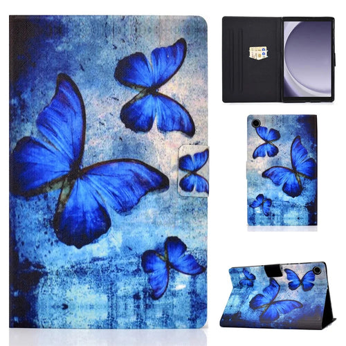 For Samsung Galaxy Tab A11 / A9 Case with Card Holder Anti-Scratch PU+TPU Tablet Cover - Retro Butterflies - 1