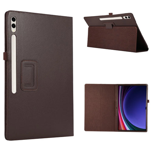 For Samsung Galaxy Tab S9 Ultra Case PU Leather Tablet Cover with Bi-fold Stand - Brown - 1