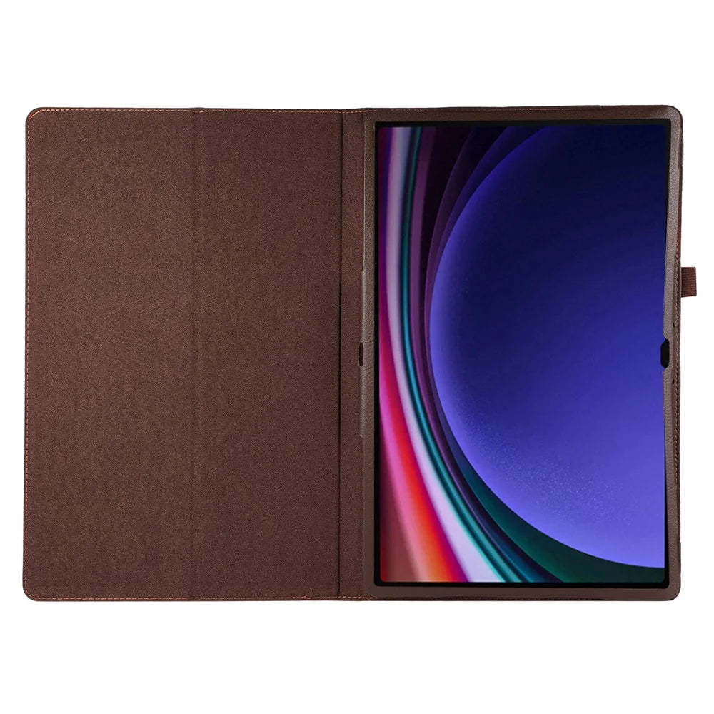 For Samsung Galaxy Tab S9 Ultra Case PU Leather Tablet Cover with Bi-fold Stand - Brown - 2