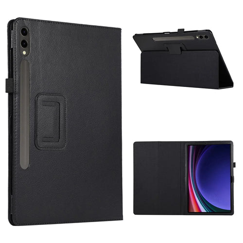 For Samsung Galaxy Tab S9+ Leather Case Bi-fold Stand Tablet Protective Cover - Black - 1