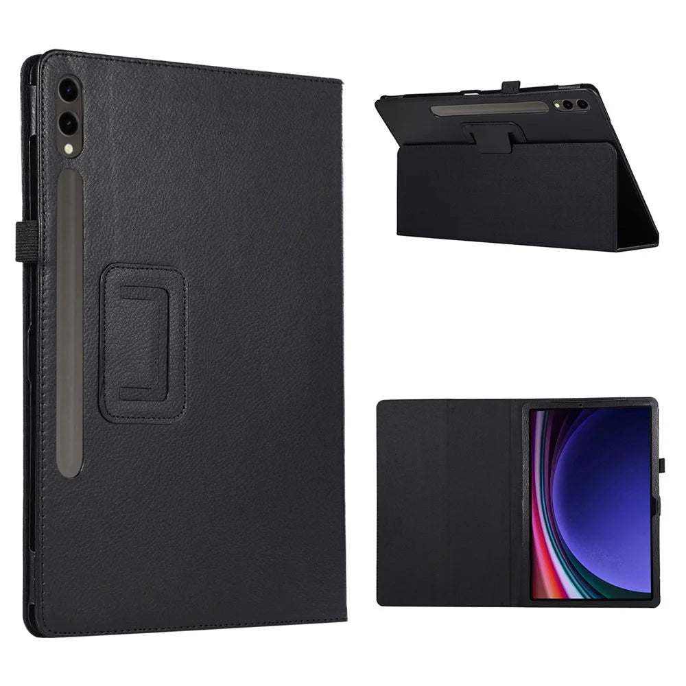 For Samsung Galaxy Tab S9+ Leather Case Bi-fold Stand Tablet Protective Cover - Black - 1