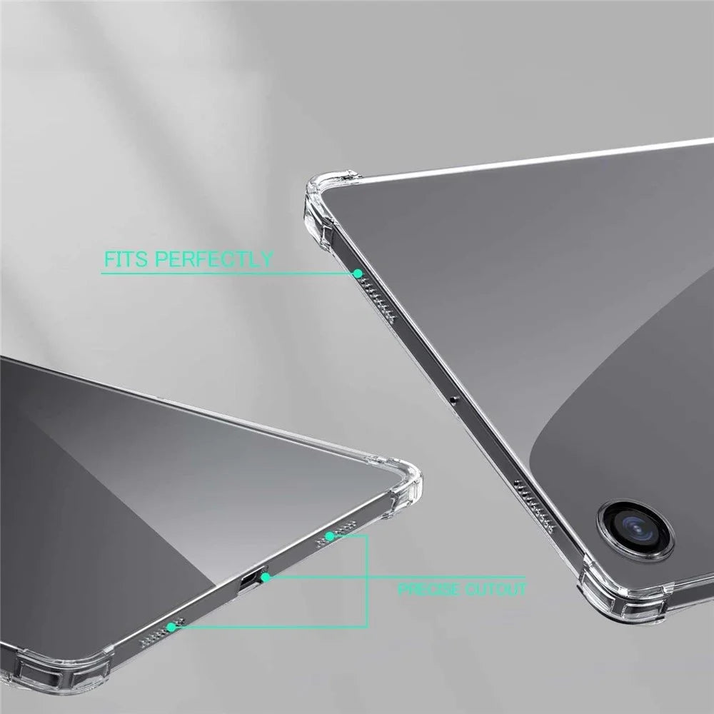 For Samsung Galaxy Tab A9+ Case Anti-drop Clear TPU Tablet Cover + 2.5D Arc Edge Tempered Glass Screen Film - 4
