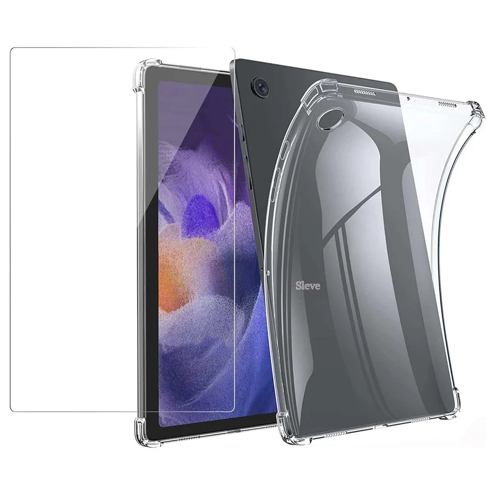 For Samsung Galaxy Tab A9 Clear Case TPU Tablet Cover + 2.5D Arc Edge Tempered Glass Screen Film - 1