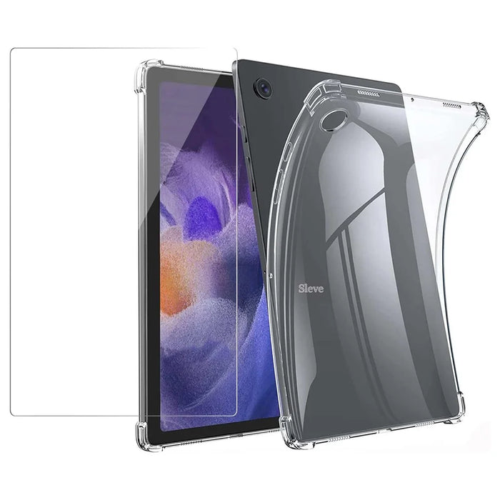 For Samsung Galaxy Tab A9 Clear Case TPU Tablet Cover + 2.5D Arc Edge Tempered Glass Screen Film - 1