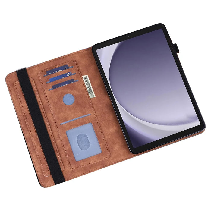For Samsung Galaxy Tab A11 / A9 Leather Case Flower Imprint Tablet Wallet Cover - Brown - 2