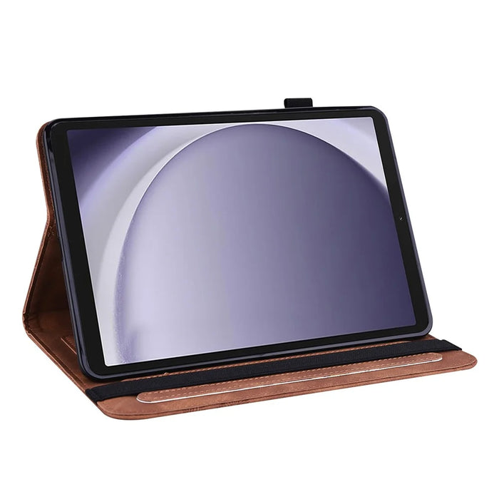For Samsung Galaxy Tab A11 / A9 Leather Case Flower Imprint Tablet Wallet Cover - Brown - 3