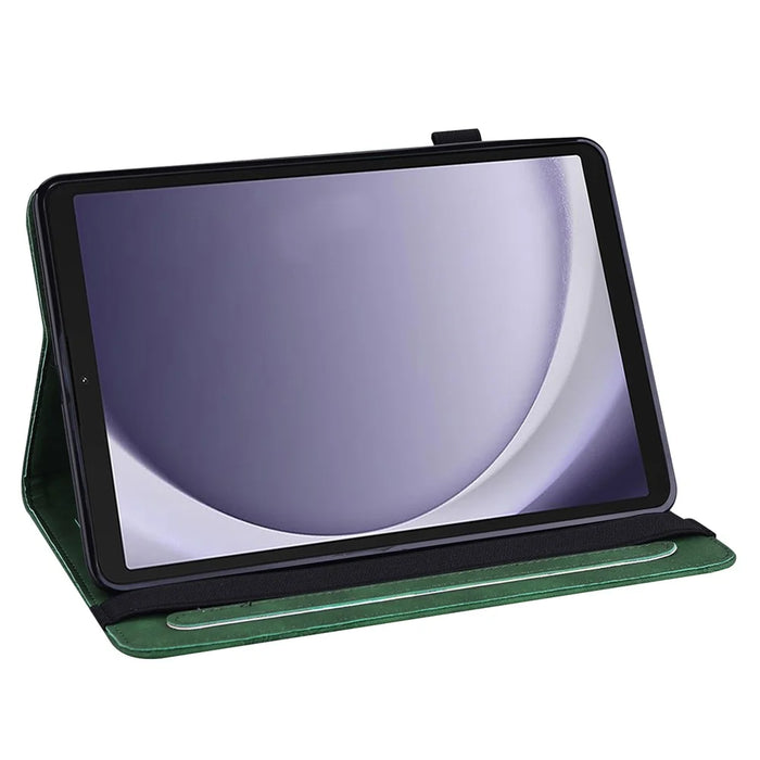 For Samsung Galaxy Tab A11+ / A9+ Case Leather Card Holder Butterfly Imprinted Tablet Cover - Green - 2
