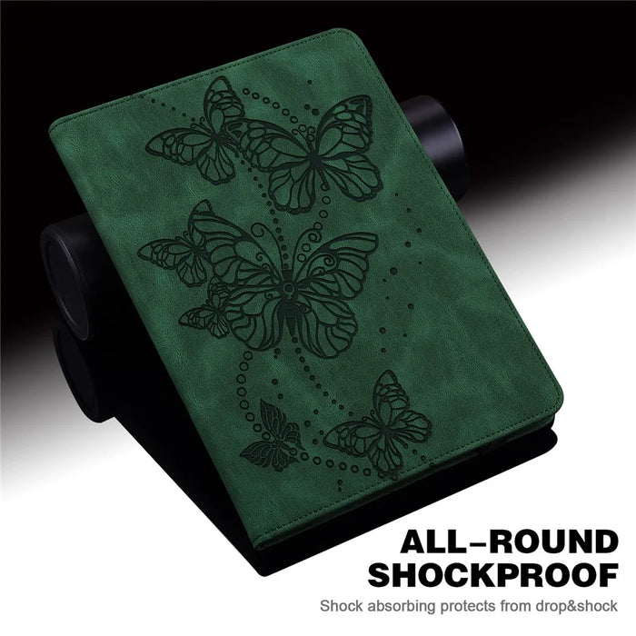For Samsung Galaxy Tab A11+ / A9+ Case Leather Card Holder Butterfly Imprinted Tablet Cover - Green - 4
