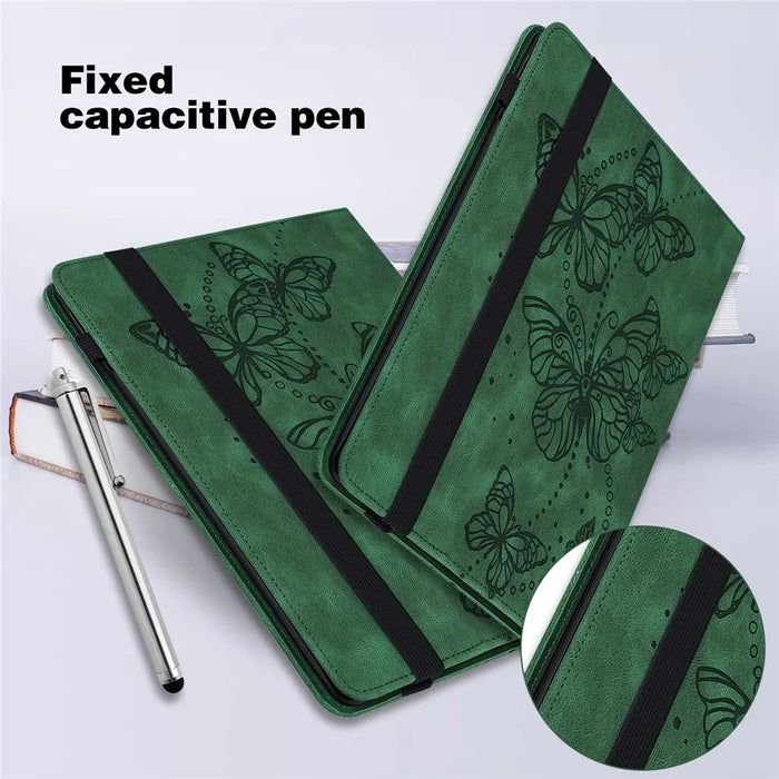 For Samsung Galaxy Tab A11+ / A9+ Case Leather Card Holder Butterfly Imprinted Tablet Cover - Green - 6