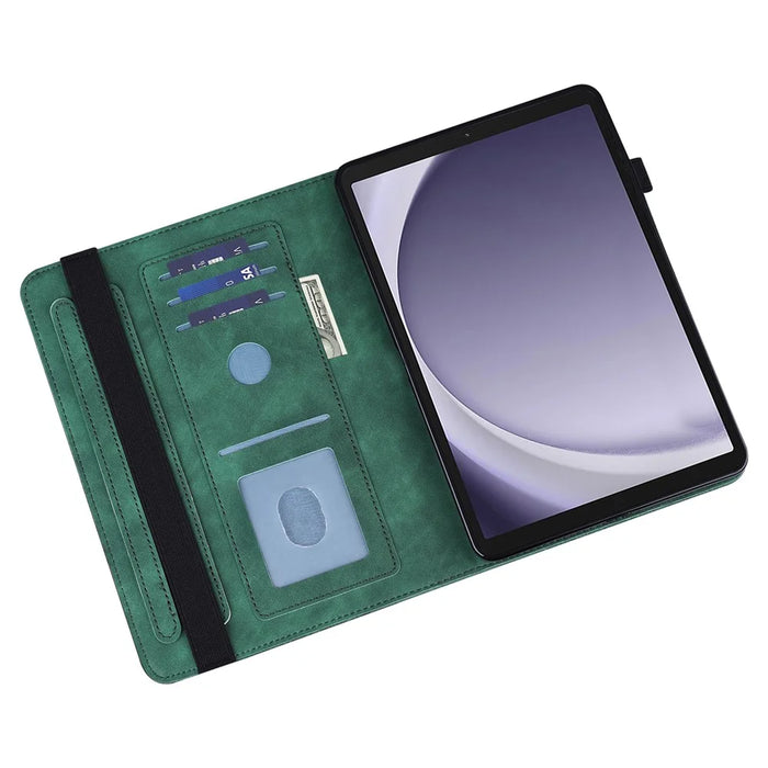 For Samsung Galaxy Tab A11+ / A9+ Case Flower Imprinting PU Leather Wallet Tablet Cover - Green - 2