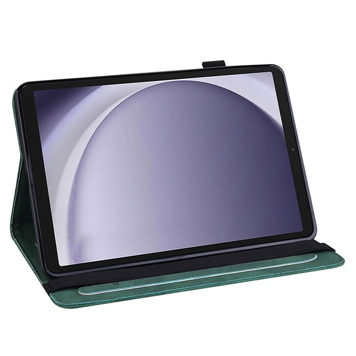 For Samsung Galaxy Tab A11+ / A9+ Case Flower Imprinting PU Leather Wallet Tablet Cover - Green - 3