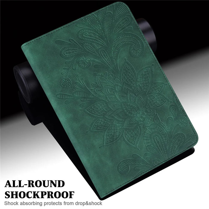 For Samsung Galaxy Tab A11+ / A9+ Case Flower Imprinting PU Leather Wallet Tablet Cover - Green - 4